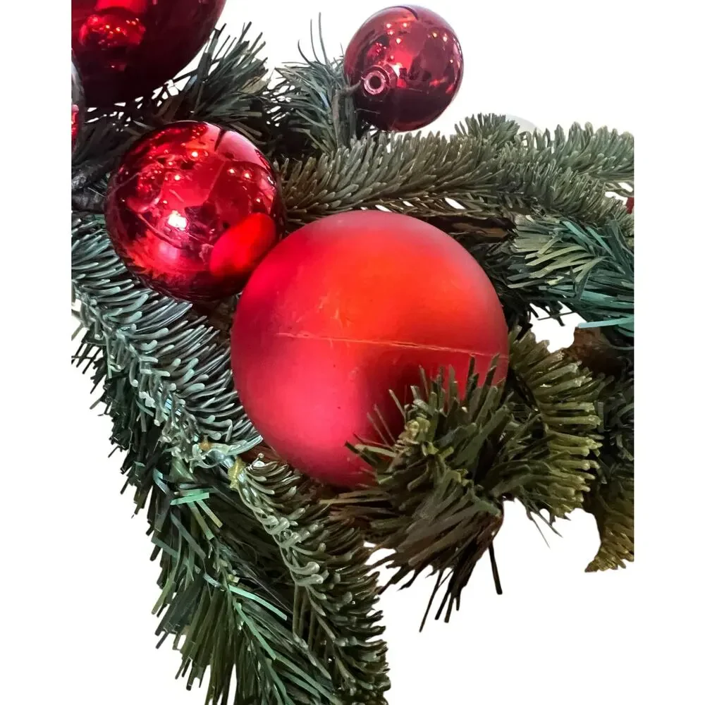 Pottery Barn Christmas Pine Garland Green with Ornament Balls Red Silver 4.5'